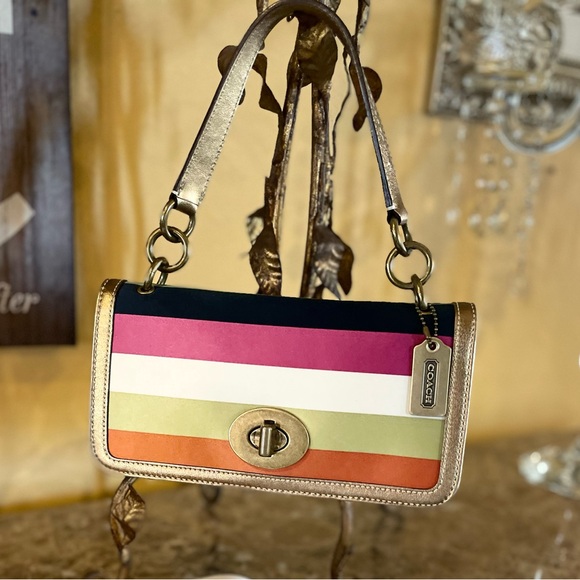 COACH Vintage 65th Anniversary Madison Stripe Flap Shoulder Bag No. 10465 - Picture 3 of 17